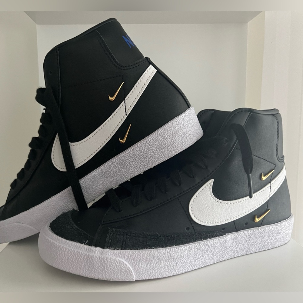 nike black blazers with gold swoosh accents